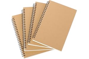 Fasood 4 Stück Notizbuch A5 Kariert and Blanko,mit 80g/m² Dickes Papier,160 Seiten,Notizblock aus Kraftpapiereinband,Notizheft für Büros und Schulen