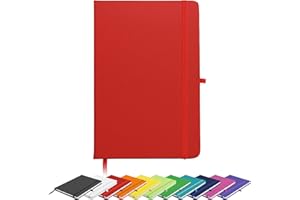 Savvy Bee Blanco Basic A5 Unlined - Unlined Plain Page Notebook Hardback Cover Notebooks with pen loop, elastic closure, ribbon marker and pen loop. Blank Note Book Notes (Red)