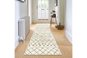 Carvapet Alfombras de Pasillo 60x240cm Alfombra Corredor Antideslizante Larga Alfombras de área Lavable Suave Microfibra Geométrico Tribal Alfombra Comedor Pasillo(Beige)