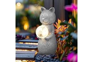 LIFEJXWEN Katzen Deko Gartenfiguren, Katzenfigur mit Solar Kugel knacken, Wasserdicht Deko Solarlampen für Außen Balkon, Geschenke für Mama und Oma