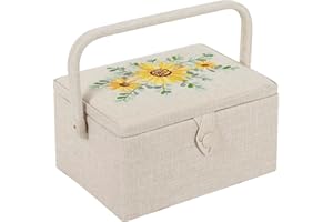 Hobby Gift Costurero mediano exclusivo, caja de almacenamiento para manualidades, bandeja para accesorios, alfiletero, mango de PVC, 18,5 x 25,5 x 14,5 cm, girasol