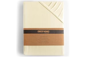 ‎DECOKING DecoKing prześcieradło z gumką 200x200-200x220 cm jersey bawełna kremowe Amber