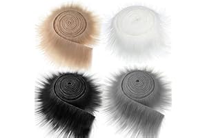 Ksvaye 4 Pièces Fausse Fourrure 5 x 150 cm Fourrure Bandes au Metre pour Barbe de Nain Cheveux de Père Noël Lutin Décoration DIY (Blanc, Marron, Noir, Gris)
