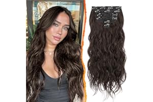 ‎BARSDAR BARSDAR Clip in Haarverlängerung, 50CM Lang Wellig Braun Haarextension Clip in 6PCs Voller Kopf Dickes Synthetisches Extensions Haarteil Für Damen (Dunkel Braun)