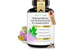 ‎PLANTOMOL JAHRESVORRAT: 365 Mariendistel Artischocke Löwenzahn Kapseln - 1 Kapsel/Tag - Mariendistel-Extrakt mit Silymarin, Artischocken-Extrakt & Löwenzahn