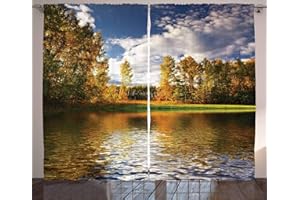 LKCD Vorhänge Für Kinderzimmer Jungen - Ländlicher Wald Birke Sonniger See 234X230Cm 2 Stück Kinderzimmervorhänge Mit Ösen, Verdunkelungsvorhang Für Kinderzimmer