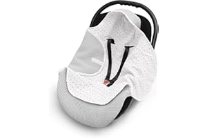 EliMeli Coperta per ovetto, 100% cotone, leggera, per seggiolino auto, in tessuto a nido d'ape e mussola, per l'estate e la primavera, universale, ad esempio Maxi Cosi (grigio – cuore rosso)