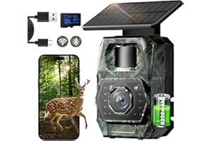 MAXDONE WiFi Fototrappola con App - Solare Fototrappola con Visione Notturna, 5200 mAh Batteria, Attivazione Movimento 0.1s, Impermeabile IP66, per Osservazione Della Natura, Caccia
