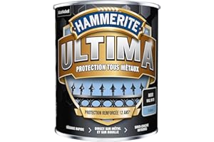 Hammerite Ultima - Peinture Acrylique Tous Métaux - 3 en 1 : Antirouille, Direct sur Rouille et Sans Sous-couche - Brillant Noir 0,75 L