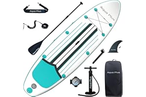 Aqua Plus Sup Gonflable de 15 cm d'épaisseur pour Tous Les Niveau x de compétence Planche à pagaie Debout, pagaie, Pompe, Sac à Dos de Voyage ISUP, Laisse, bandoulière, Jeune, Adulte