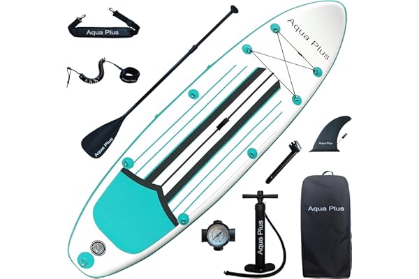 Aqua Plus Sup Gonflable de 15 cm d'épaisseur pour Tous Les Niveau x de compétence Planche à pagaie Debout, pagaie, Pompe, Sac à Dos de Voyage ISUP, Laisse, bandoulière, Jeune, Adulte