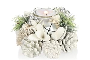 COM-FOUR® Portacandela - portacandele decorativo per Natale e autunno - portacandele con materiali naturali - artigianato (Disposizione dell'Avvento - 1 candela)