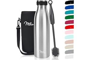 Milu Edelstahl Trinkflasche 500ml 750ml 1L 1,5L – Thermosflasche, Isolierte Wasserflasche, Auslaufsichere Isolierflasche doppelwandig, Kohlensäure geeignet – inkl. Reinigungsbürste (Edelstahl, 500ml)