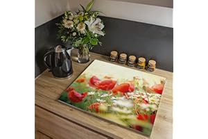 banjado® Hob Cover Plate Made of Glass – Hob Cover Plate One Piece 60 x 52 cm Chamomile and Poppy Design – Hob Cover / Cover Plate for Ceramic Hob / Induction Hob – Hob Cover as Glass Chopping Board