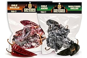 CULTURA DEL CHILE Mexican Whole Dried Chilli Bundle. Guajillo 75g and Ancho 75g (150g Total) - All Natural, Mild to Medium Heat for Authentic Mexican Taste. Great for Birria Tacos, Mole, Tamales and Salsa