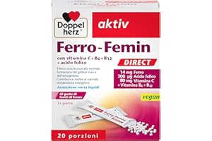 Ferro Femin Direct - 1 x 20 Bustine - Integratore Vegano per la Donna con Acido folico e Vitamina C - per i Globuli Rossi e il Metabolismo Energetico - Doppelherz (FERRO FEMIN NUOVO)