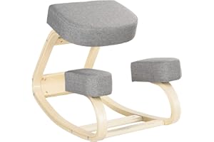 Vinsetto Ergonomiczne siedzisko do kolan Krzesło do kolan Wygodna poduszka z tkaniny i szarego drewna