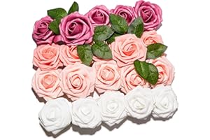 PartyWoo Roses Artificielles, 20 Pièces Fleurs Artificielles Fausses Fleurs Fleurs Décoratives Roses en Mousse Fausse Fleur Décoration Fausse Fleur pour Décoration de Fête (Rose et Blanc)