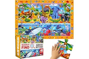QUOKKA Floor Puzzles For 3 4 Year Olds - 60x90 cm 48 pc Giant Search and Find Jigsaws For Children Age 4 5 - Above and Beyond Observational Scene - Educational Toy with Gift Box - Jungle Learning