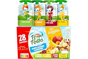 POM'POTES® - Compote Gourde Sans Sucres Ajoutés* - Pomme Nature - Pomme Banane - Pomme Cerise - Pomme Mirabelle - Pommes Françaises - Source De Fibres - Nutri-Score A - 3 Ans Et Plus - 28 x 90g