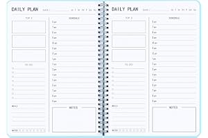 KAICN Daily Planner Notebook - Hourly Schedules Agenda Appointment Planner Undated with to-Do List,Meals,Notes 10"×7.3",Flexible PVC Hard Cover,Twin-Wire Binding