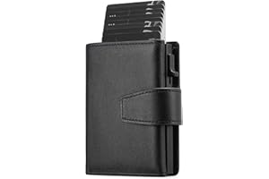 SENDEFN Kartenetui mit Münzfach | Geldbörse Herren RFID Schutz | Geldbeutel aus echtem Leder | Mini Portemonnaie Herren Slim Wallet | Pop-up Kartenhalter | Clip aus Aluminium