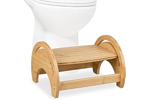 ‎RELAXDAYS Relaxdays Stołek toaletowy łazienkowy, regulowany stołek toaletowy dla dorosłych, wys. x szer. x gł.: 23 x 36 x 32 cm, bambus, naturalny, guma