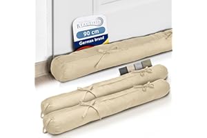 Beautissu Viento Set 2 Burlete Puerta 90x10 cm - Cojín Aislante Topo Burlete Cortavientos Puerta con Asa Transporte Protección Aire Fresco para Ventanas y Puertas Entrada Crema