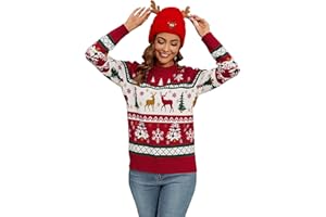 Namatime Damen Herren Kinder Weihnachtspullover Lustig Weihnachtspulli Ugly Christmas Sweater Rundhals Strickpullover mit Reindeer Unisex Weihnachts Pullover Familie Set