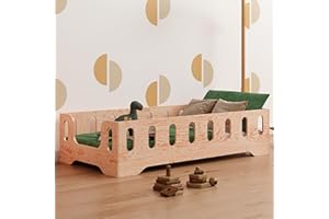 smartwood Toddler Bed 70x140 cm - Montessori Floor Bed in Natural Wood FSC-Certified with Safety Rail & Slatted Base - Supports up to 230 kg - for Boys and Girls - TILA 2B