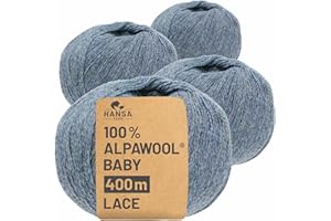 HANSA-FARM | 100% Baby Alpakawolle in 50+ Farben (kratzfrei) - 200g Set (4 x 50g) - weiche Alpaka Wolle zum Stricken & Häkeln in 6 Garnstärken by Hansa-Farm - Grau-Grün Heather