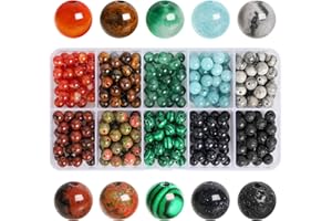 SOSMAR 300pcs Stone Beads, 6mm Crystal Round Beads for Jewelry Making, Lava Bead/Tiger Eye/Red Agate/Aquamarine/Jasper Craft Beads for Bracelet Necklace Making, 10 Colours DIY Smooth Stone