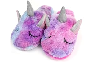 WAFUNNE Kids Unicorn Slippers Fluffy for Girls Boys Children's Indoor Slip-On Shoes Home Plush