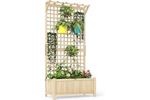 Outsunny Jardinière en bois avec treillis pour plantes grimpantes, plate-bande surélevée, jardinière avec trous de drainage pour cultiver des légumes, des herbes et des fleurs pour jardin, terrasse,