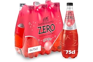 San Benedetto Ginger Zero, Bibita Analcolica Gassata, 6 x 750 ml, Zero Zuccheri Aggiunti e Pochissime Calorie, Rinfrescante e Leggera