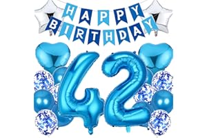 Feelairy Geburtstagsdeko 42 Jahre Mann, Luftballon 42. Geburtstag Deko Männer, Happy Birthday Deko Folienballon 42 Jahre Geburtstag Männer, Blau Ballon 42. Geburtstag Mann Party Dekoration Set