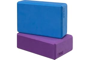 H&S Yoga Blocks Set of 2 - High Density EVA Foam Yoga Brick - Pilates Block Pillow - Yoga Block Set - Gym Accessories and Exercise Equipment - Meditation Cushions - Purple & Blue