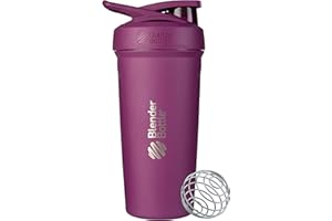 BlenderBottle Strada - Edelstahl Trinkflasche, Thermoflasche mit BlenderBall, Protein Shaker und Fitness Shaker, BPA frei, Doppelwandig, Vakuum isoliert - plum, 375 g, 1 Stück (1er Pack)