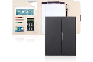 Uquelic Porte Document en Faux Cuir A4 - Porte Bloc A4 avec Pince pour Conférence, pour réunion/bureau/carte de visite professionnel/dossier de conférence