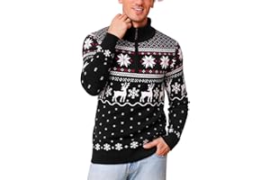 Crewhpo Męski sweter bożonarodzeniowy z zamkiem 1/4 z dzianiny z golfem z długim rękawem pulower zimowy ciepły sweter bożonarodzeniowy