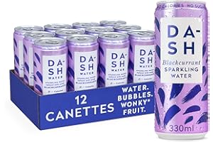 DASH Water Cassis – 12x Eaux pétillantes aromatisées au cassis. SANS Sucre, SANS Édulcorant, SANS calories – Infusées avec des Fruits rejetés (12x330ml)