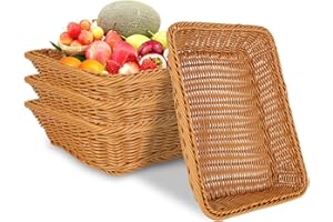 DAJAVE Set di 4 cestini per panini, 35 x 25 x 7 cm, in vimini, per verdure, frutta, pane, cibo, ristorante in casa