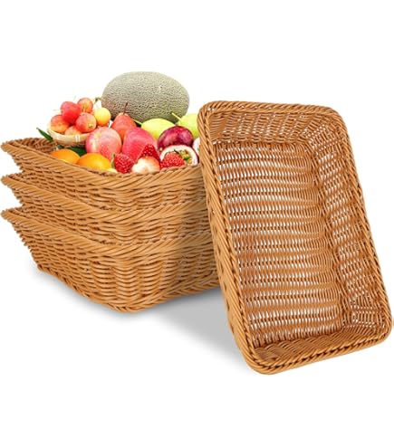 Cestino In Vimini Intrecciato - Espositore Rettangolare Per Pane, Frutta O Oggetti Decorativi, 40x30x12 Cm - Foto 7