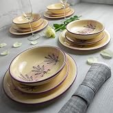 12-Piece Handmade Ceramic Dinnerware Set Purple and Cream Floral Lavender | Ceramic Dinnerware Service for 4 | Dinner Plates