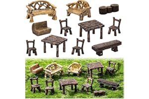 SYOZPXY 11Pieces Fairy Garden Furniture Ornaments, Miniature Garden Table and Chairs Set, Village Micro Resin Bench Chair Kit for Dollhouse Accessories Home, Micro Landscape Decoration (Vintage Style)