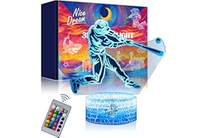 Nice Dream Luce Notturna da Baseball per Bambini, Lampada da Illusione 3D Luce LED, Telecomando 16 Cambia Colore Dimmerabile, Regali di Natale per Ragazze Ragazzi Arredamento Camera da Letto
