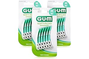GUM SOFT-PICKS ADVANCED Bâtonnet/Brossette Interdentaire | Brins en Caoutchouc Souples | Nettoyage Doux pour les Gencives (M - [3x60])