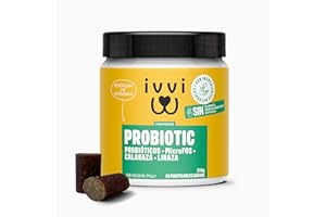 ivvi - Probiotic- Complemento Alimenticio para Perros Bienestar Digestivo – Probióticos, Calabaza, Avena, Semillas de Lino y Calabaza - 60 Deliciosas Golosinas con Pollo, 270g