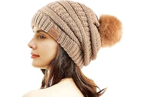 REDESS Women Winter Pom Pom Beanie Hat with Warm Fleece Lined, Thick Slouchy Snow Knit Chunky Baggy Skull Ski Cap