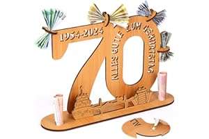 Alftek Geldgeschenke Geburtstag, Geschenke für 70 Geburtstag Mann/Frau, Wooden Sign Guest Book Birthday, Holzschild Gästebuch Mit Halter Und Kerzenhalter Dekoration Geburtstagsgeschenk